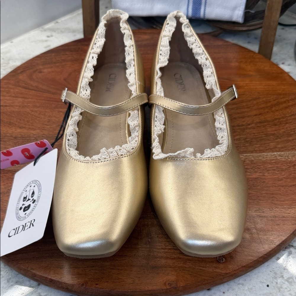 Cider Metallic Gold Flats with Lace Trim